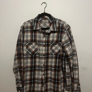 Weatherproof Men's Plaid Button-Down Shirt - Navy, White, and Brown